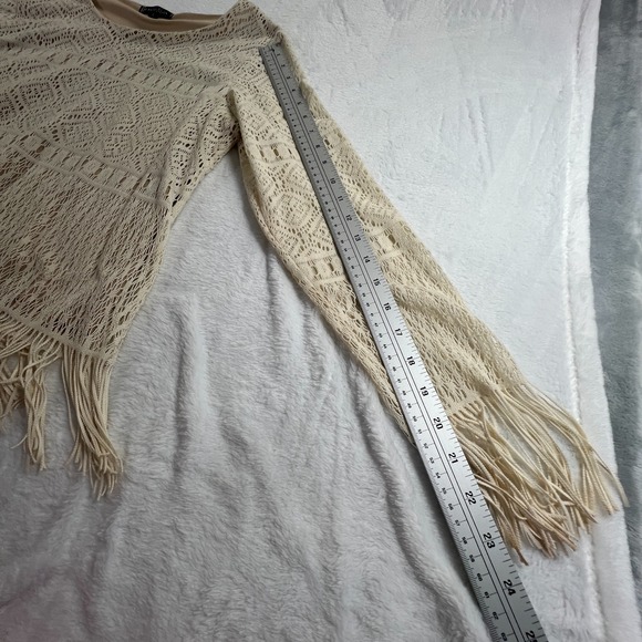 Jessica Max Lace Fringe Y2K Top Sz L Ivory Western Clean Girl Casual Stretch USA - Picture 6 of 12